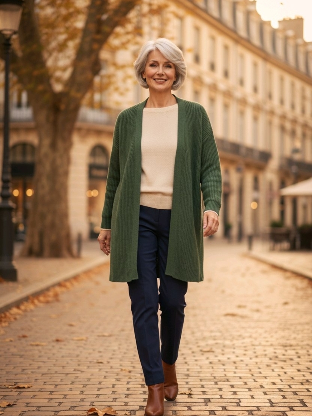 Open-Front Longline Cardigan in Olive Green